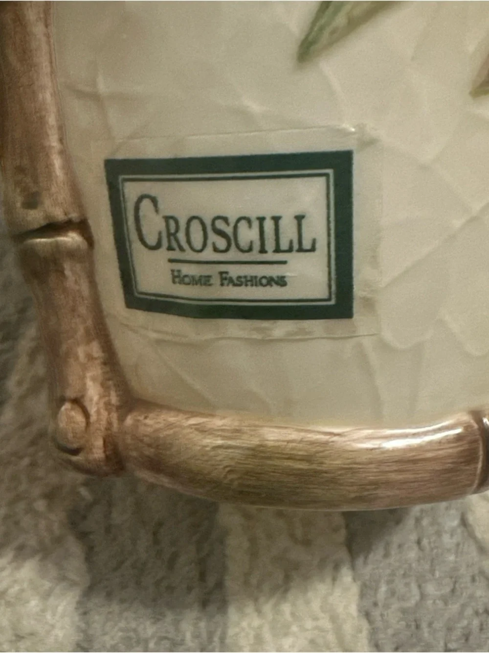 Croscill Ceramic Lotion Pump with Hand-Painted Bamboo Motif - Cream & Green